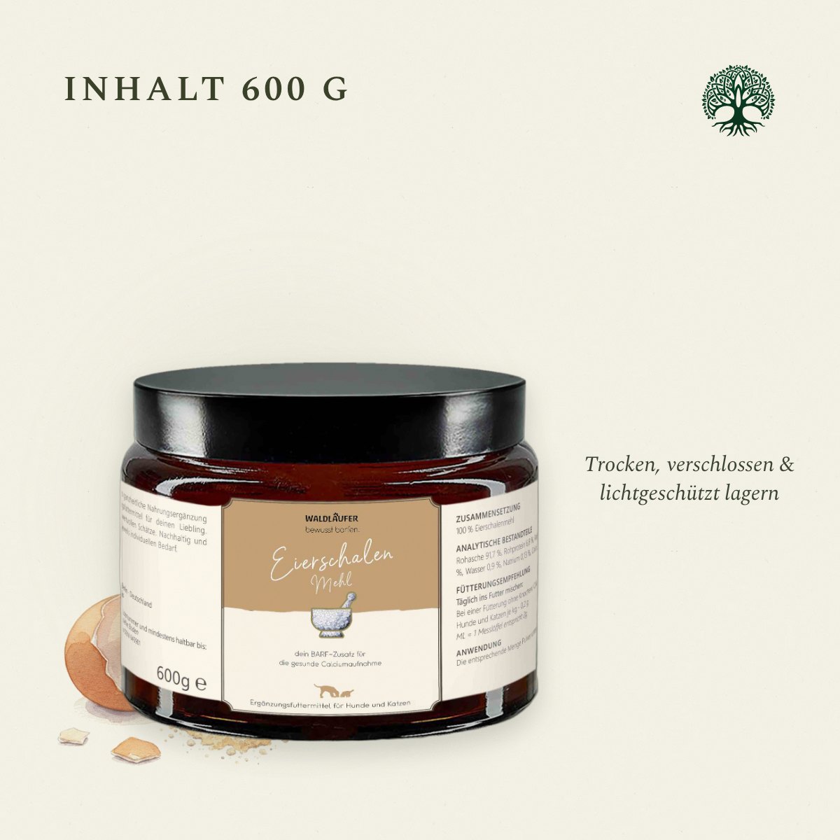Eierschalenmehl – Natürliche Kalziumquelle – 600g