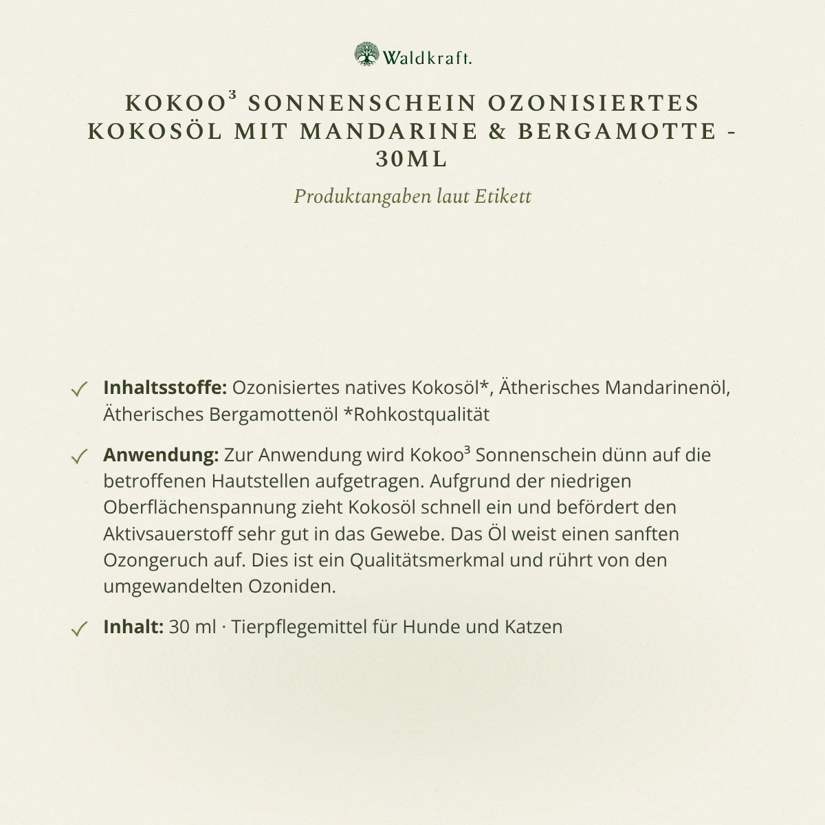 Kokoo³ Sonnenschein, Ozonisiertes Kokosöl mit Mandarine & Bergamotte, 30ml von Waldkraft, Ansicht 6