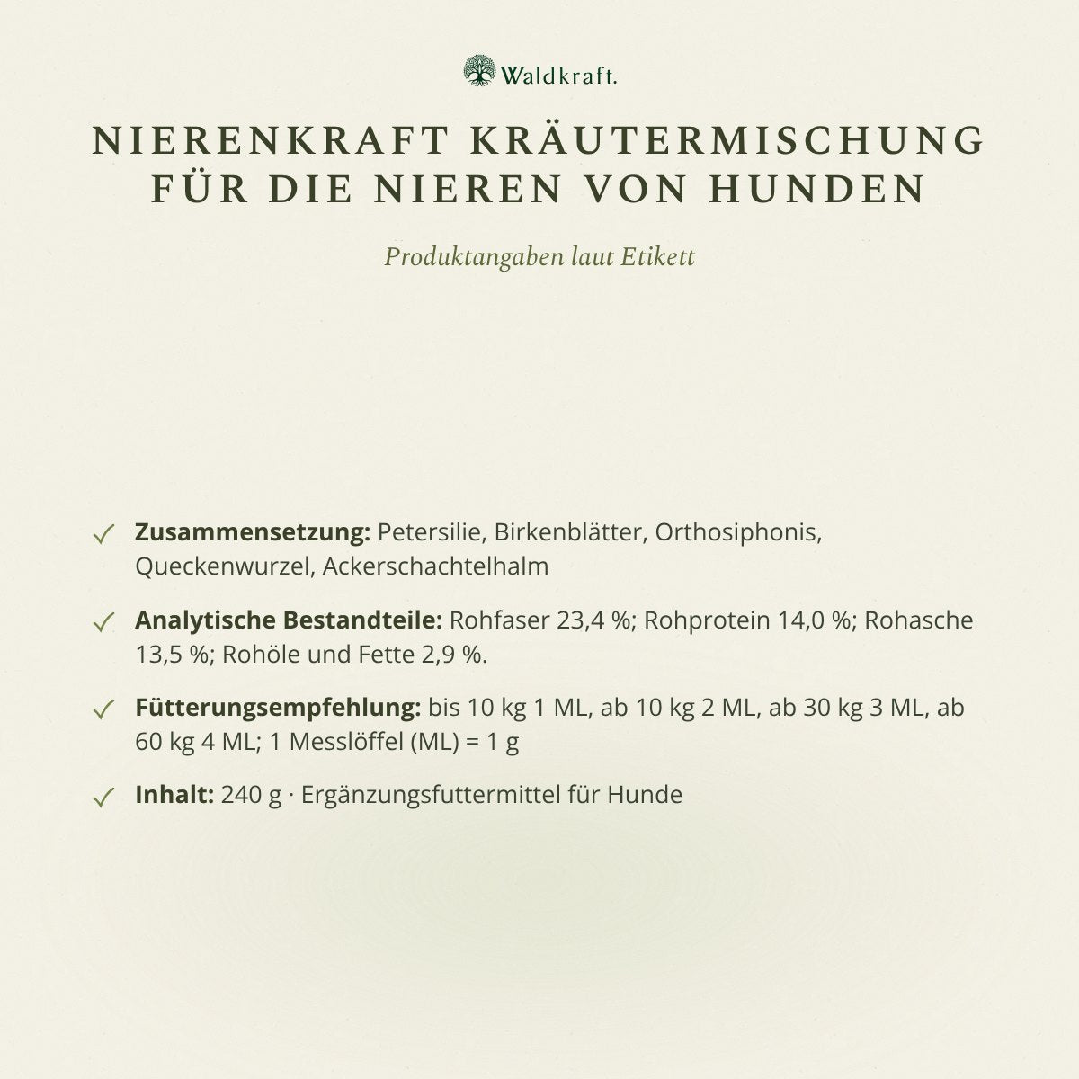 Nierenkraft – Kräutermischung für die Nieren von Hunden 240g