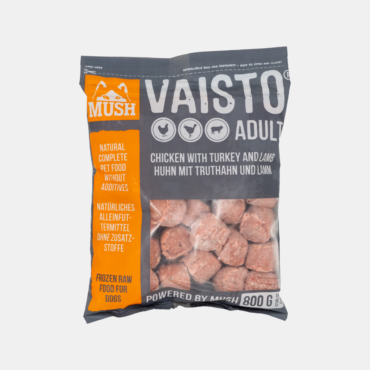 MUSH® Vaisto ADULT Grau – Pute, Huhn & Lamm (BARF Alleinfutter für Hunde)