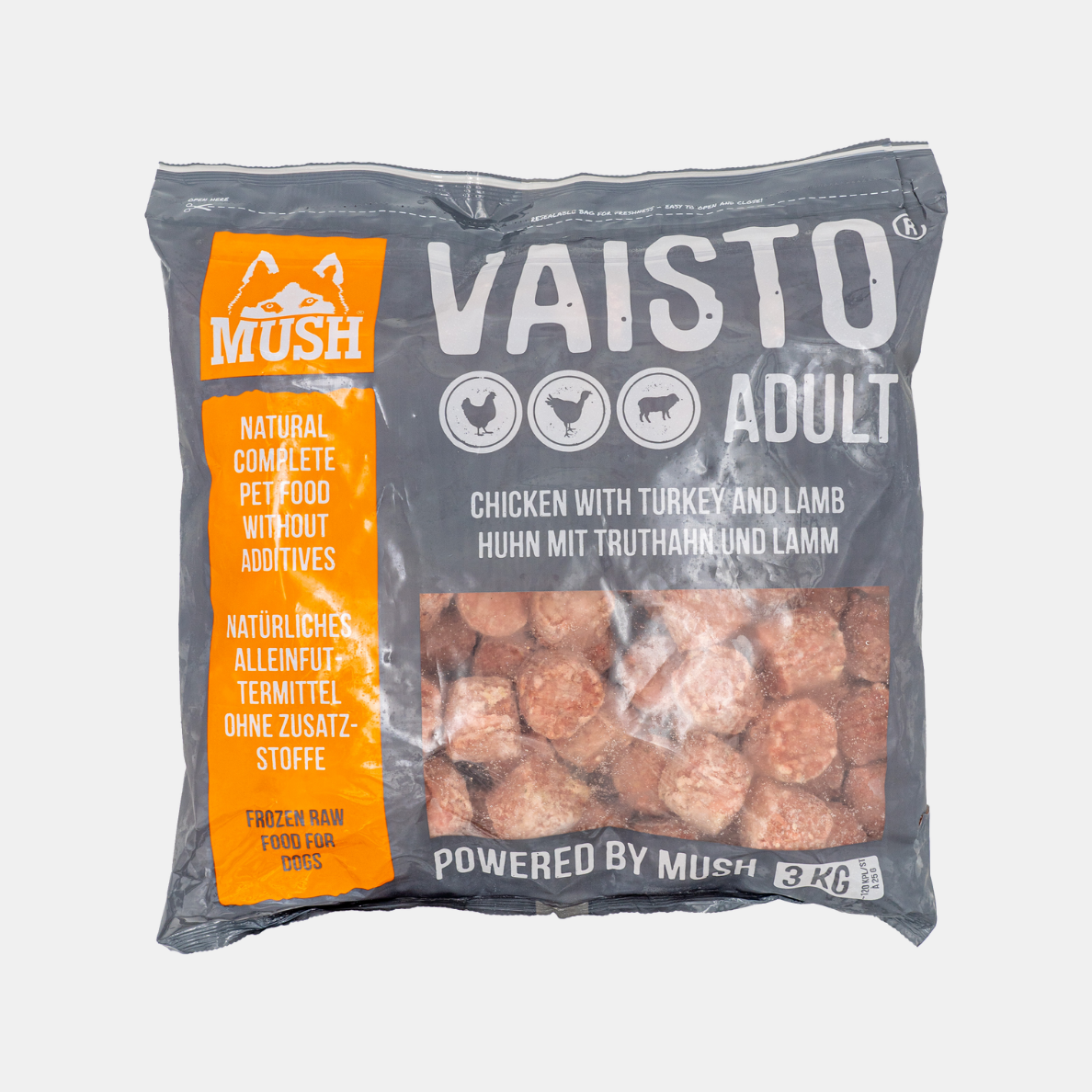 MUSH® Vaisto ADULT Grau – Pute, Huhn & Lamm (BARF Alleinfutter für Hunde)