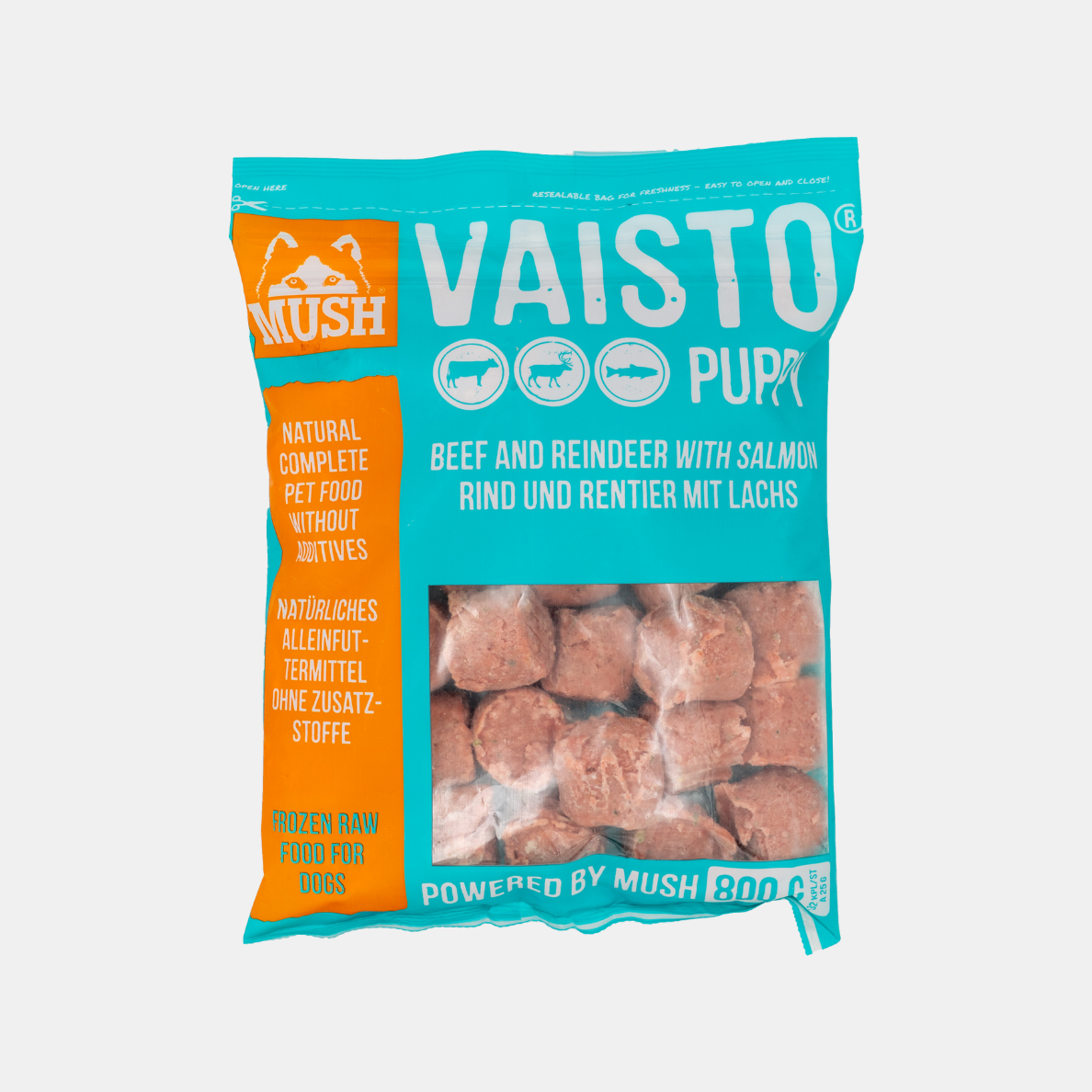 MUSH® Vaisto PUPPY Eisblau – Rind, Rentier & Lachs (BARF Welpenfutter)