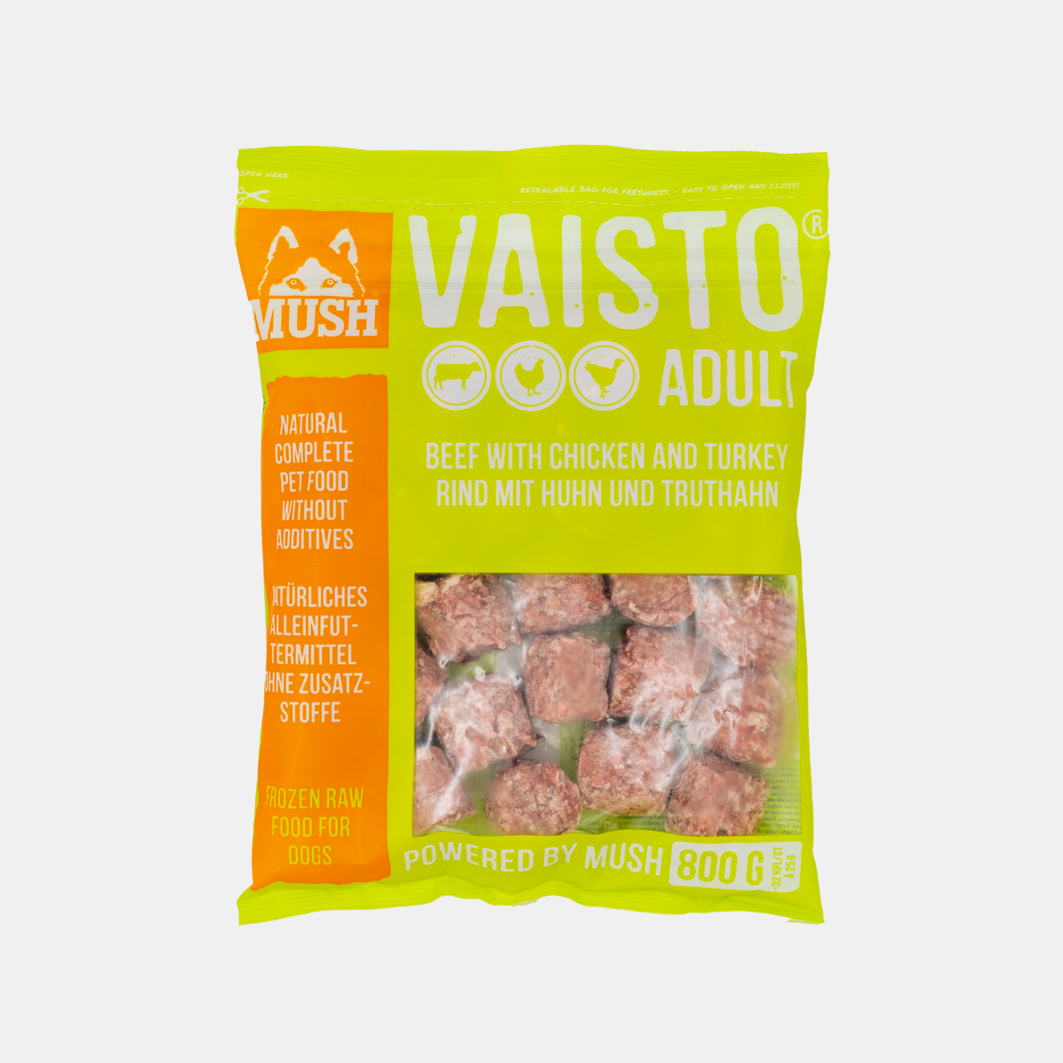 BARF Hundefutter Rind, Huhn & Pute – MUSH Vaisto Hellgrün Schweiz