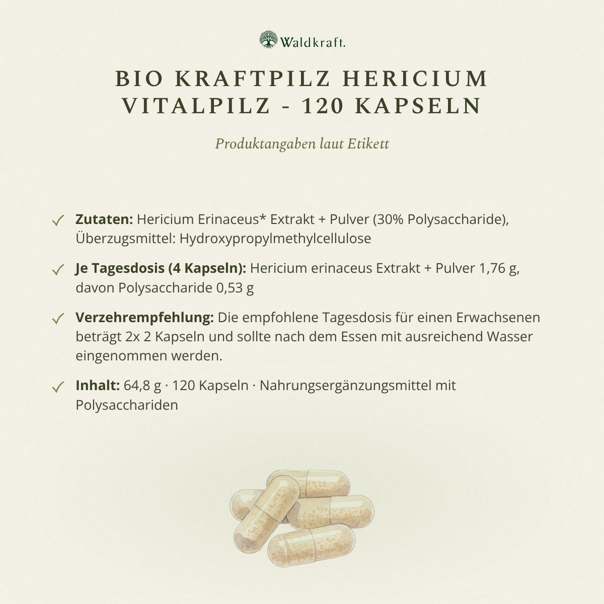 Kraftpilz Hericium – Bio-Pulver & Extrakt – 120 Kapseln