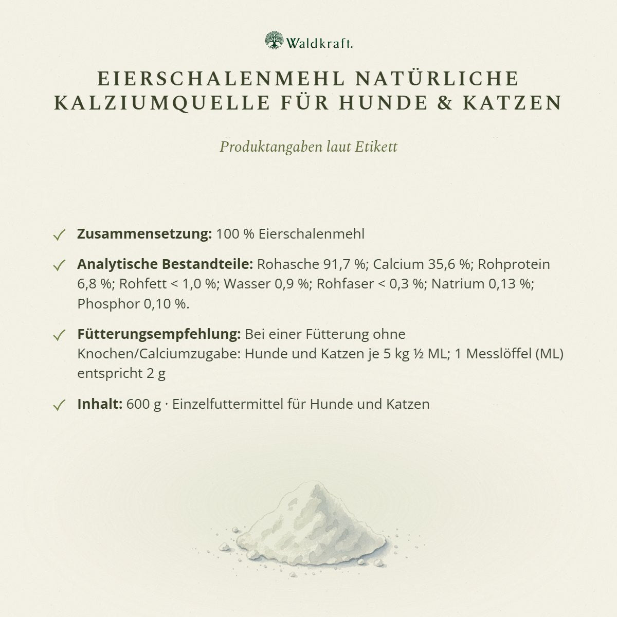 Eierschalenmehl – Natürliche Kalziumquelle – 600g