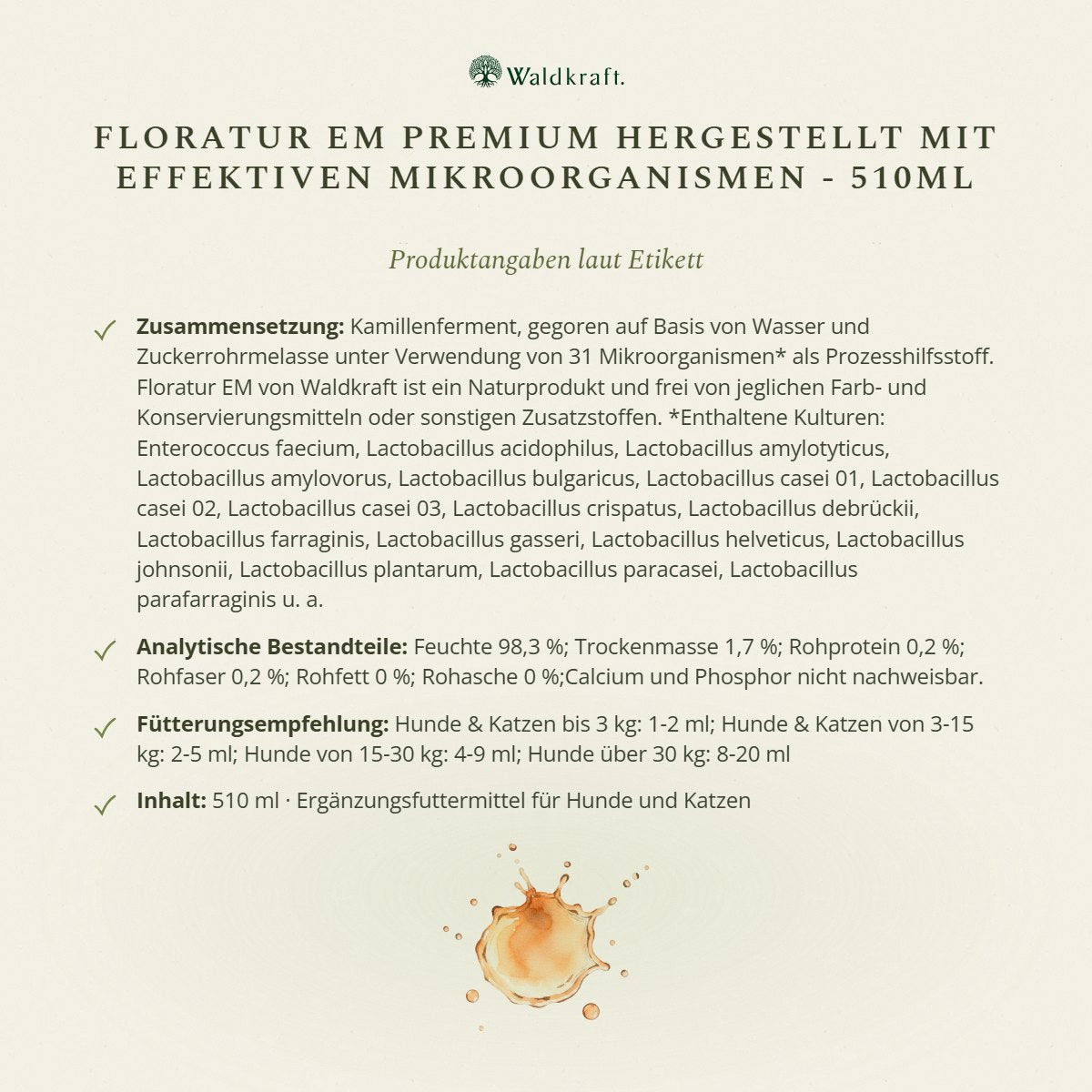 Floratur EM Premium – Kamillenferment mit 31 Mikroorganismen – 500ml