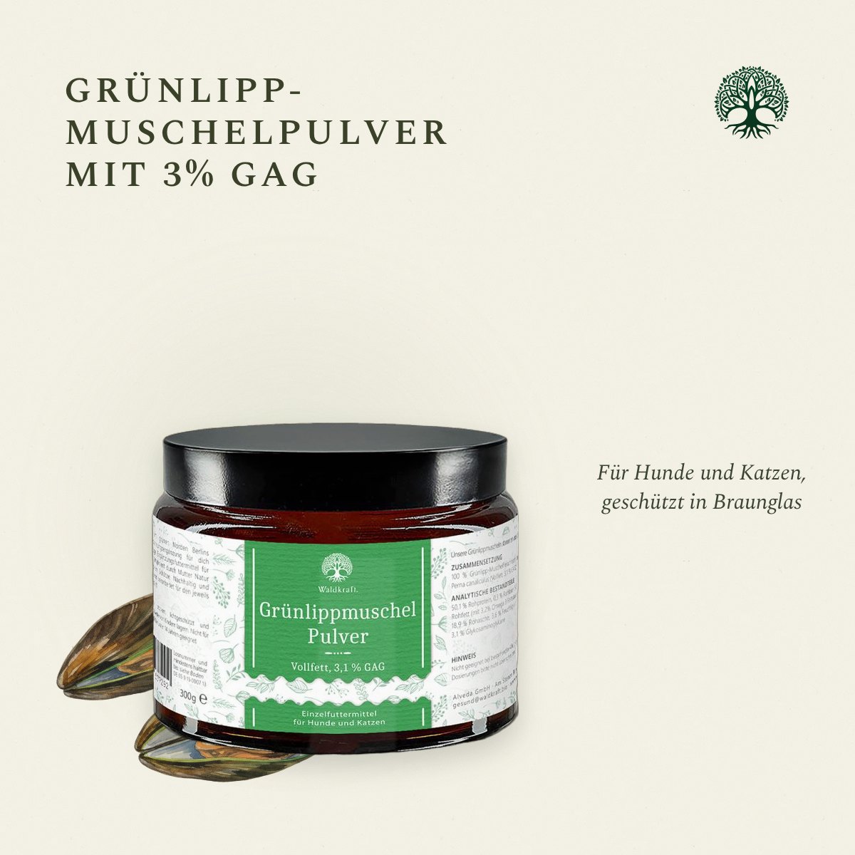 Grünlippmuschelpulver – Vollfett 3% GAG