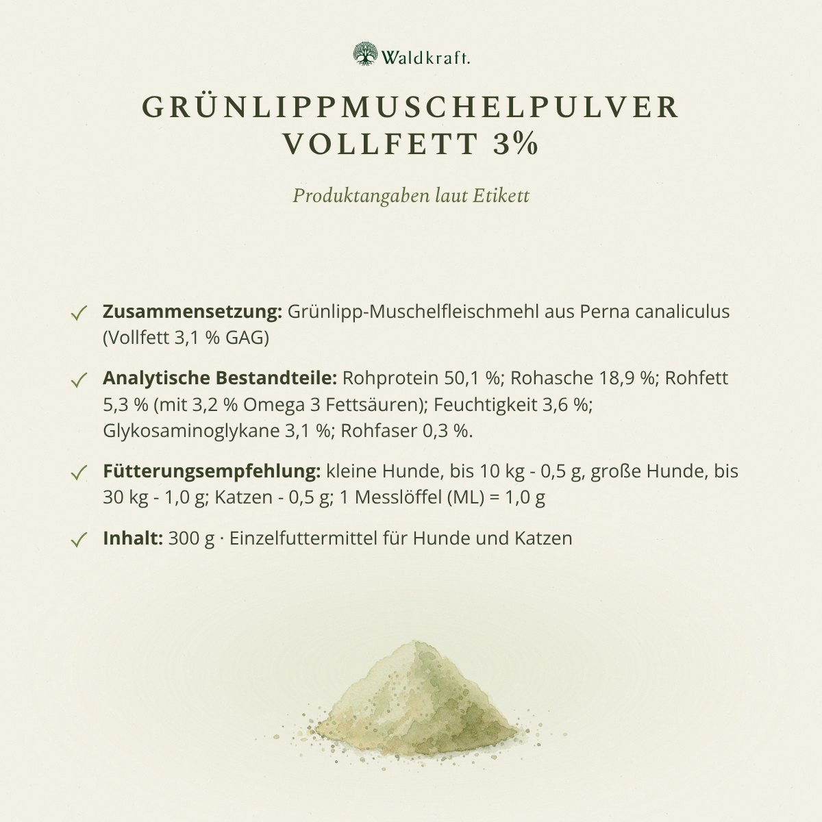 Grünlippmuschelpulver – Vollfett 3% GAG