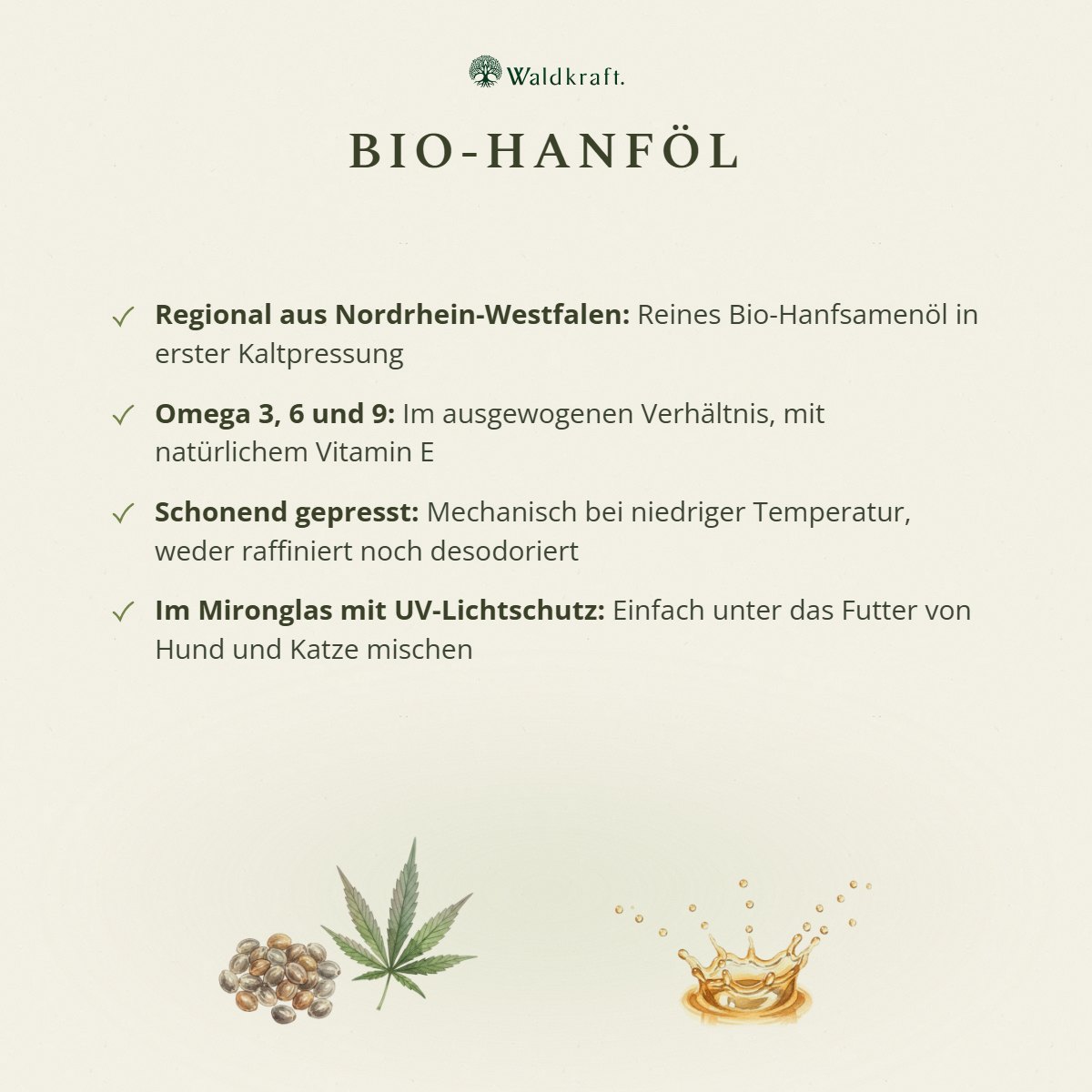 BIO Hanföl aus Deutschland, 1. Kaltpressung, 250ml von Waldkraft, Ansicht 3