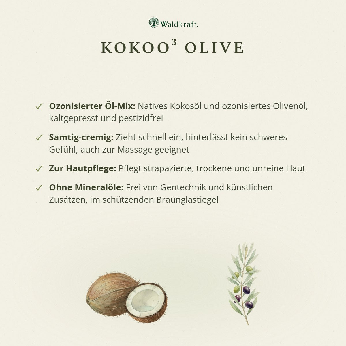 Kokoo³ Olive, Ozonisiertes Kokosöl mit Olivenöl, 30ml von Waldkraft, Ansicht 3