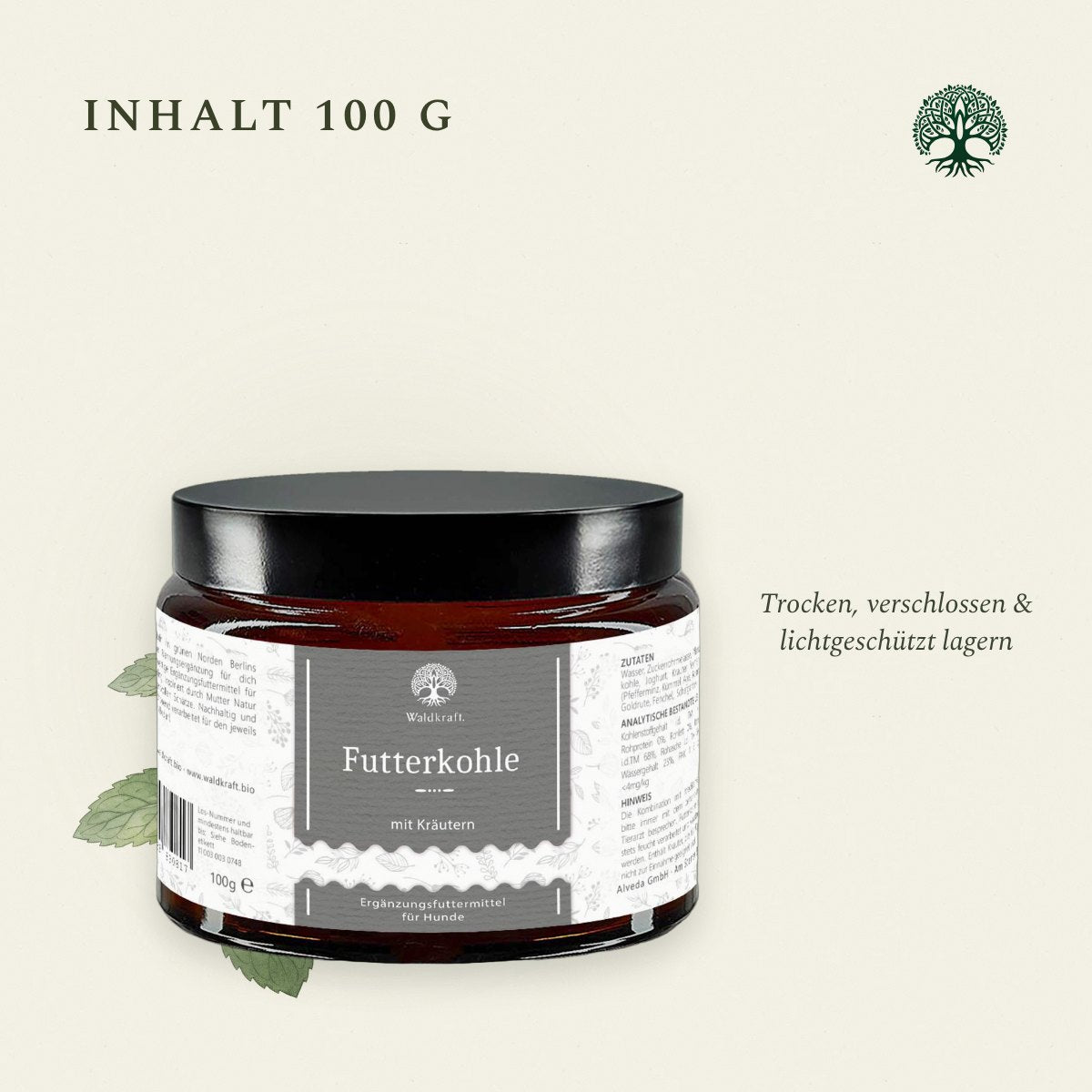 Futterkohle für Hunde – Buche & Eiche – Tiegel 100g