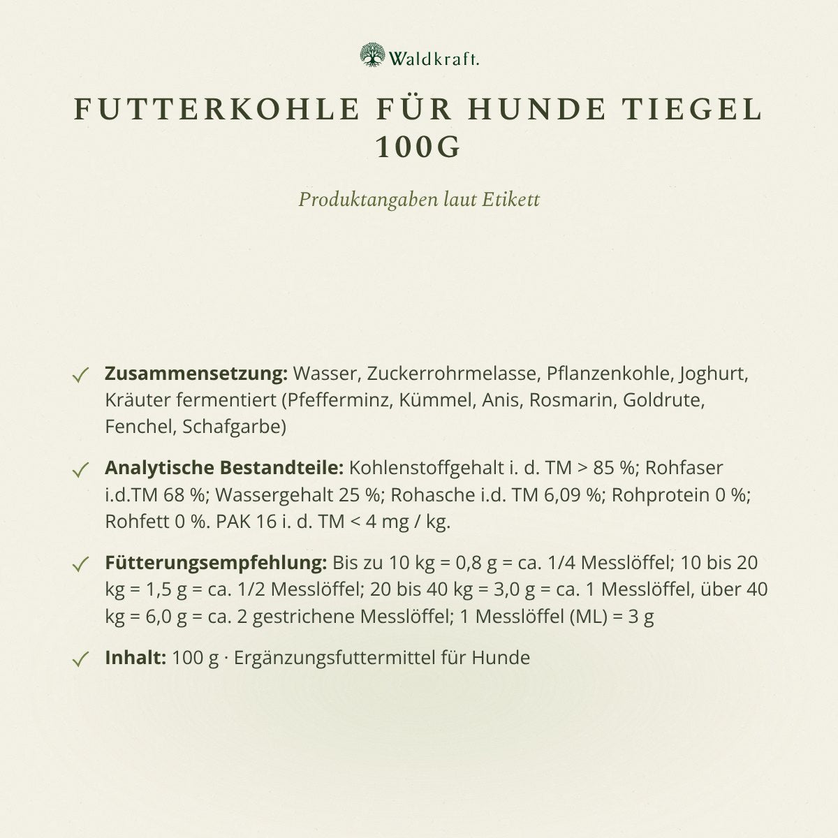 Futterkohle für Hunde – Buche & Eiche – Tiegel 100g
